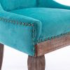 Furniture; Ultra Side Dining Chair;  Thickened fabric chairs with neutrally toned solid wood legs;  Bronze nail head;  Set of 2 - Blue