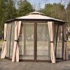 11.8 Ft. W x 11.8 Ft. D Patio Outdoor Gazebo, Double Roof Soft Canopy Garden Backyard Gazebo with Mosquito Netting Suitable for Lawn, - khaki