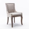 Furniture; Ultra Side Dining Chair;  Thickened fabric chairs with neutrally toned solid wood legs;  Bronze nail head;  Set of 2 - Beige