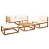 vidaXL 5 Piece Patio Lounge Set with Cushions Solid Acacia Wood - Brown