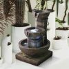 16inches Outdoor Water Fountain with LED Light - Modern Curved Indoor-Outdoor Waterfall Fountain - 16inches