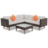 4-pieces Outdoor Wicker Sofa Set; Patio Furniture with Colorful Pillows; L-shape sofa set; Beige cushions and Brown Rattan - Beige