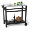 Outdoor Prep Cart Dining Table for Pizza Oven;  Patio Grilling Backyard BBQ Grill Cart - Black