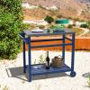 Outdoor Prep Cart Dining Table for Pizza Oven;  Patio Grilling Backyard BBQ Grill Cart - Navy blue