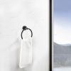 Towel Ring Matte Black; Bath Hand Towel Ring Thicken Space Aluminum Round Towel Holder for Bathroom - as Pic