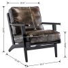 solid wood black antique painting removable cushion arm chair; mid-century PU leather accent chair - as Pic