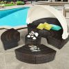 Patio Round Daybed Rattan Furniture Sets with Canopy - as show