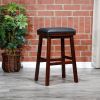 30" Bar Stool; Espresso Finish; Black Leather Seat