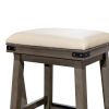 30" Bar Stool; Weathered Gray Finish; French Gray Leather Seat