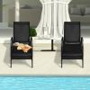 2 Pieces Outdoor Patio Lounge Chair Chaise Fabric with Adjustable Reclining Armrest - Black