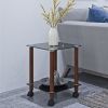 1-Piece Black + Walnut Side Table ; 2-Tier Space End Table ; Modern Night Stand; Sofa table; Side Table with Storage Shelve