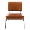 Wire Metal Frame Slipper Chair; Armless Accent Chair Lounge Chair for Living Room; Bedroom; Home Office; Brown PU - as Pic