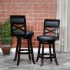 24" Counter Height X-Back Swivel Stool; Espresso Finish; Black Leather Seat