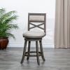 24" Counter Height X-Back Swivel Stool; Weathered Gray Finish; Beige Fabric Seat