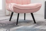 Modern Soft Velvet Fabric Material Large Width Accent Chair Leisure Chair Armchair TV Chair Bedroom Chair With Ottoman Black Legs - Pink Teddy