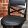 24" Counter Height X-Back Swivel Stool; Espresso Finish; Black Leather Seat