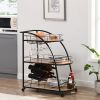 Black Industrial Mobile Bar Cart Serving Wine Cart with Wheels; 3-tier Metal Frame Elegant Wine Rack for Kitchen; Party; Dining Room and Living Room