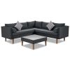 4-pieces Outdoor Wicker Sofa Set; Patio Furniture with Colorful Pillows; L-shape sofa set; Beige cushions and Brown Rattan - Black+ Gray