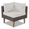 4-pieces Outdoor Wicker Sofa Set; Patio Furniture with Colorful Pillows; L-shape sofa set; Beige cushions and Brown Rattan - Beige