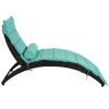 Patio Wicker Sun Lounger; PE Rattan Foldable Chaise Lounger with Removable Cushion and Bolster Pillow; Black Wicker and Beige Cushion (2 sets) - Blue