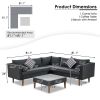 4-pieces Outdoor Wicker Sofa Set; Patio Furniture with Colorful Pillows; L-shape sofa set; Beige cushions and Brown Rattan - Black+ Gray