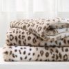 Printed Faux Rabbit Fur Throw; Lightweight Plush Cozy Soft Blanket; 60&quot; x 70&quot;; Sand Leopard - as Pic