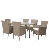 Outdoor Wicker Dining Set, 7 Piece Patio Dinning Table Beige-Brown Wicker Furniture Seating (Beige Cushions) - Beige