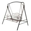 Hanging Iron Porch Swing Outdoor Patio Furniture Chair w/Armrests, Mounting Chains - Dark Brown