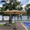 Outdoor Patio Umbrella 10 Ft x 6.5 Ft Rectangular with Crank Weather Resistant UV Protection Water Repellent Durable 6 Sturdy Ribs - as pic