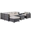 8 Piece Rattan Sectional Seating Group with Cushions, Patio Furniture Sets, Outdoor Wicker Sectional - Beige