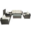 Patio Furniture Sets, 7-Piece Patio Wicker Sofa , Cushions, Chairs , a Loveseat , a Table and a Storage Box - Beige