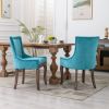 Furniture; Ultra Side Dining Chair;  Thickened fabric chairs with neutrally toned solid wood legs;  Bronze nail head;  Set of 2 - Blue