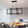 Modern Kitchen Island Light 4-Light Rectangular Chandelier Industrial Hanging Pendant Light Fixture Matte Black with Antique Brass Finish