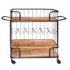 Metal Frame Bar Cart with Wooden Top and 2 Shelves; Black and Brown; DunaWest