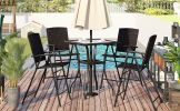 Outdoor Patio PE Wicker 5-Piece Counter Height Dining Table Set with Umbrella Hole and 4 Foldable Chairs, Brown - Brown