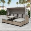 4 Piece UV-Resistant Resin Wicker Patio Sofa Set with Retractable Canopy, Cushions and Lifting Table,Brown - Brown