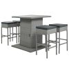 Patio 5-Piece Rattan Dining Table Set, PE Wicker Square Kitchen Table Set with Storage Shelf and 4 Padded Stools for Poolside, Garden - Gray