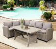 Patio Outdoor Furniture PE Rattan Wicker Conversation Set All-Weather Sectional Sofa Set with Table & Soft Cushions (Brown) - Brown