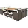 Patio All-Weather PE Wicker Dining Table Set with Wood Tabletop for 10, Brown Rattan+Beige Cushion - Brown