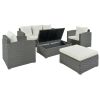 Outdoor Patio 5-Piece All-Weather PE Wicker Rattan Sectional Sofa Set with Multifunctional Table and Ottoman, Gray Wicker+ Beige Cushion - Gray+Beige