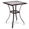 28.5 Inch Outdoor Patio Square Glass Top Table with Rattan Edging - as show