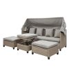 4 Piece UV-Resistant Resin Wicker Patio Sofa Set with Retractable Canopy, Cushions and Lifting Table,Brown - Brown