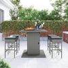 Patio 5-Piece Rattan Dining Table Set, PE Wicker Square Kitchen Table Set with Storage Shelf and 4 Padded Stools for Poolside, Garden - Gray