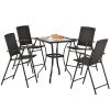 Outdoor Patio PE Wicker 5-Piece Counter Height Dining Table Set with Umbrella Hole and 4 Foldable Chairs, Brown - Brown