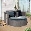 2-Piece All-Weather PE Wicker Conversation Set Rattan Sofa Set Outdoor Patio Half-moon Sectional Furniture Set w/ Side Table for Umbrella; Gray