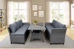 Patio Outdoor Furniture PE Rattan Wicker Conversation Set All-Weather Sectional Sofa Set with Table & Soft Cushions (Grey) - Gray