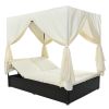 Outdoor Patio Wicker Sunbed Daybed with Cushions, Adjustable Seats - Beige