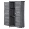 Wooden Garden Shed 3-tier Patio Storage Cabinet Outdoor Organizer Wooden Lockers with Fir Wood Shutter Design - Gray