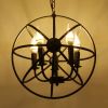 5-Light Globe Sphere Orb Cage Flush-Mount Chandelier Black Pendant Light Farmhouse Chandelier Candle Globe Ceiling Light Fixture - as picture