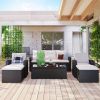 6-piece All-Weather Wicker PE rattan Patio Outdoor Dining Conversation Sectional Set with coffee table, ottomans, removable cushions - Beige